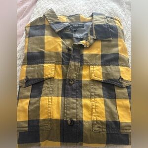 Banana Republic Men's Yellow and Black Plaid Shirt